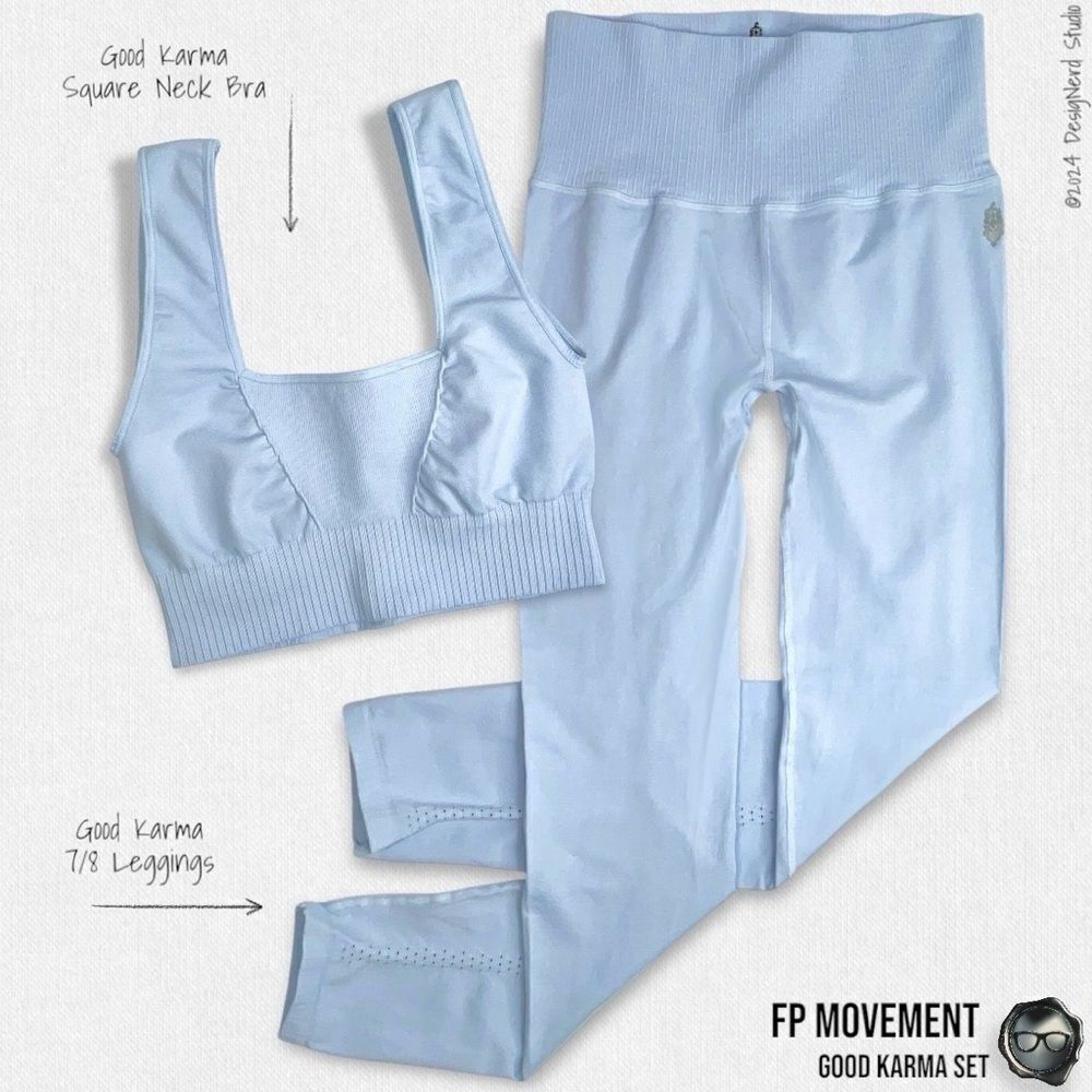 FP MOVEMENT GOOD KARMA SET: SQUARE NECK BRA + 7/8 HIGH-RISE LEGGINGS LIGHT BLUE - Picture 3 of 16